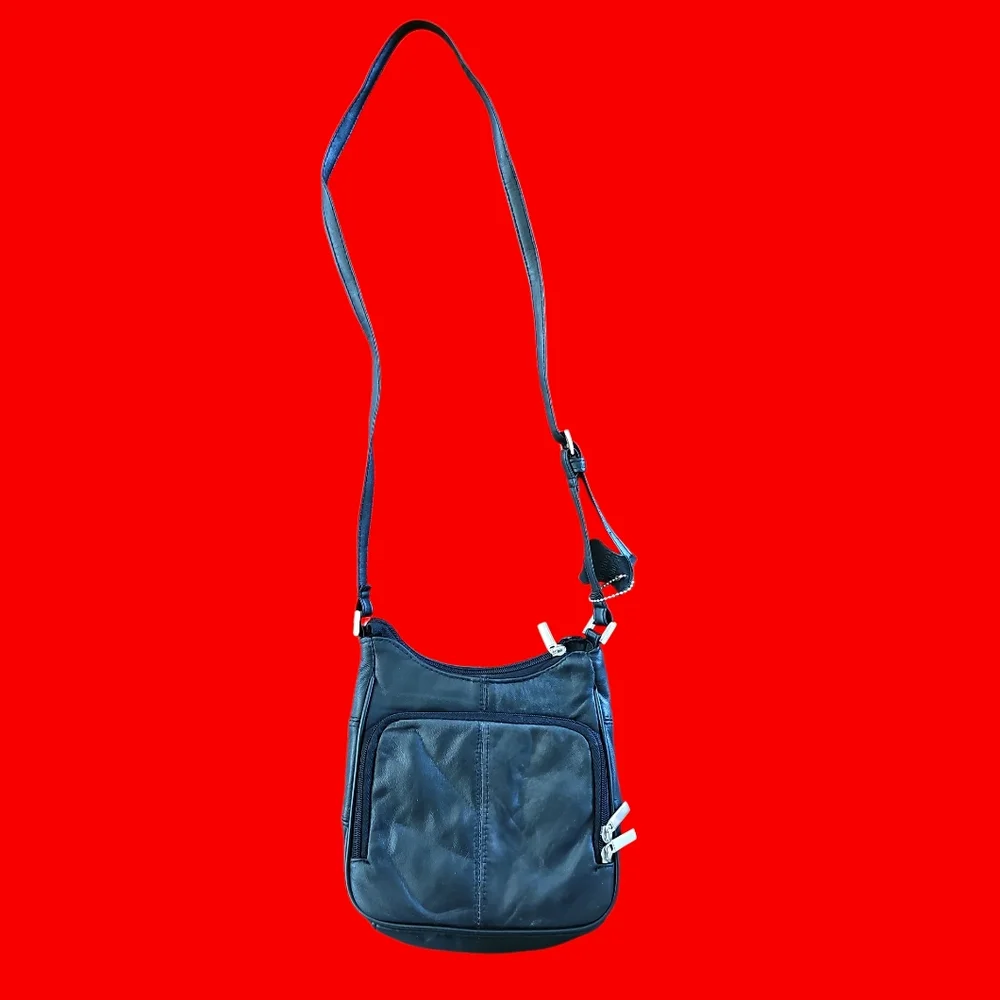 Genuin Leather  Crossbody Purse  Black